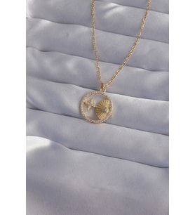 316L Çelik Zincir Gold Renk Zirkon Taşlı Yıldız Figürlü Oval Kolye 5886