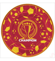 Futbol Sarı Kırmızı Champion Karton Tabak - 23cm x 8 Adet