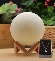 3D Ay Gece Lambası 12 Cm Ve Kelebek Kolye Dekoratif Ayaklı