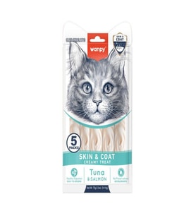 Wanpy Skin&Coat Tüy ve Deri Sağlığı Ton Balığı ve Somonlu Sıvı Ödül Maması 5x14 gr