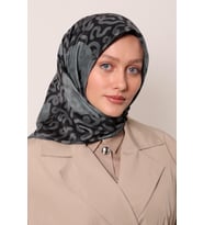 Lotus Desen Eşarp - 06106 (SIYAH-GRI-SIYAH)