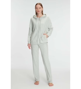 Kadın Açık Yeşil Uzun Kollu Kapüşonlu Pijama Takımı (Renksiz)