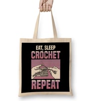 Funny Eat Sleep Crochet Repeat Cute Crocheting Bez Çanta Uzun Saplı