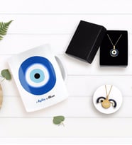 BK Gift Kişiye Özel Nazar Temalı Kupa ve Açılan Nazar Kolye Hediye Seti (Model 1)
