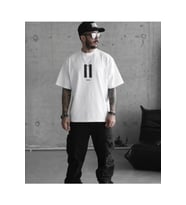 Unisex Bisiklet Yaka Baskılı Oversize T-Shirt - Beyaz