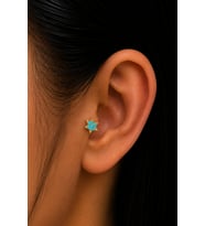 Sertifikalı 316L Çelik Turkuaz Mavi Taşlı Yıldız Figürlü Premium Altın Kaplama Tragus ve Helix Piercing