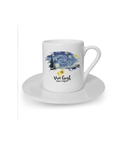 Van Gogh Yıldızlı Gece Baskılı Beyaz Türk Kahvesi Fincanı
