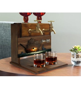 BK Gift Kişiye Özel Kabartma Gemi Tasarımlı Çift Musluklu Doğal Ahşap İçki Standı-8, İçki Standı, Doğum Günü Hediyesi, Ev Hediyesi, Erkek Hediye