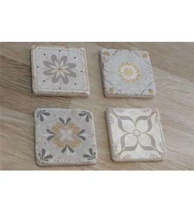 Çiçekli Desenler Doğal Taş Bardak Altlığı 4'lü set - Natural Stone Coasters