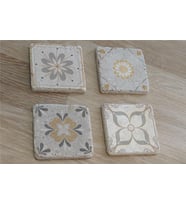 Çiçekli Desenler Doğal Taş Bardak Altlığı 4'lü set - Natural Stone Coasters