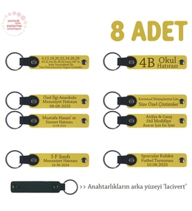 Sarı & Lacivert, Akraba Buluşmalarında Dağıtılacak, 8’li Set, Kişiselleştirilebilir Deri Hediyelik