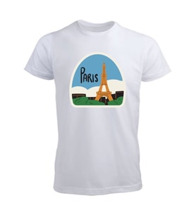 Paris Temalı Tişört (Düz Beyaz)