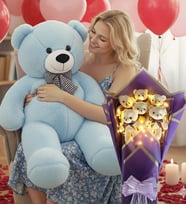 90 Cm Peluş Ayı ve LED Işıklı Mor Peluş Ayıcık Buketi Seti Sevgiliye Hediye Hediye Doğum Günü Özel Gün Seti (Açık Mavi)