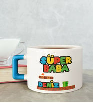 BK Gift Kişiye Özel Babalar Günü Tasarımlı Mavi Kulplu Çay & Kahve Fincanı-15, Babaya Hediye, Babalar Günü Hediyesi