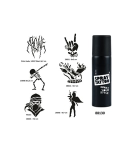 Rock ve Müzik Sembolleri Spray Tattoo Geçici Dövme Yapma Seti Dark Siyah