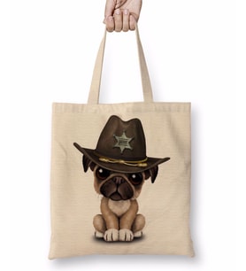 Pug Köpek 03 Bez Çanta Uzun Saplı