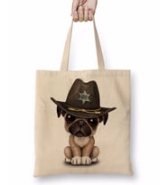 Pug Köpek 03 Bez Çanta Uzun Saplı