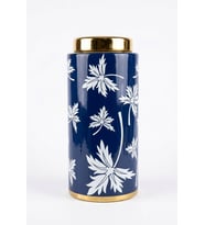 BLUE FALL SİLİNDİR VAZO 13X13X29 CM – Premium Seramik Dekoratif Vazo (Saks Mavisi & Gold)