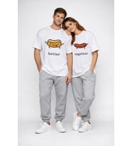 Better Together Baskılı Sevgili Kombini Çift Tişört Oversize Unisex Çift Kombin (Beyaz)