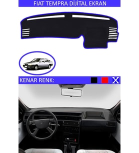 Fiat Tempra Dijital Ekran Için Uygun Torpido Koruma Halısı Siyah Kenar Renk Mavi