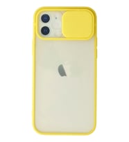 Newface Apple iPhone 12 Kılıf Palm Buzlu Kamera Sürgülü Silikon - Sarı