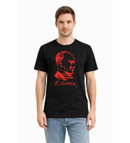 Erkek Atatürk Baskılı Tişört Kısa Kollu Bisiklet Yaka T-Shirt - Siyah