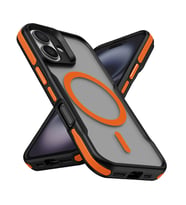 iPhone 16 Kılıf M-safe Şarj Özellikli Renkli Kenar Airbag Şeritli Lamer Kılıf (Turuncu)
