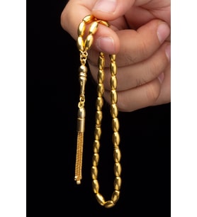 Sertifikalı 22K Altın Kaplama Gümüş Tespih 5x9.5mm 19Gr Arpa Kesim (Sarı)