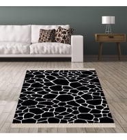 Zebra Desenli Siyah Beyaz Halı Dijital Baskılı Kaymaz Taban Modern Salon Halısı ve Yolluk