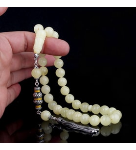 10 mm Mat Renk Orjinal Damla Kehribar Tesbih 925 Ayar Gümüş Mineli Püsküllü