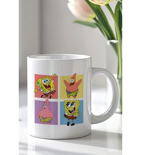 Süngerbob ve Patrick Tasarımlı 330ml Baskılı Beyaz Seramik Kupa Bardak