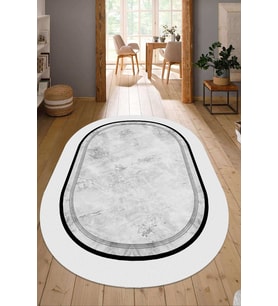 Dijital Baskılı Kaymaz Taban Yıkanabilir Oval Salon Halısı Mutfak Halısı Yolluk NDO-SD-1128 (Gri)
