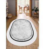 Dijital Baskılı Kaymaz Taban Yıkanabilir Oval Salon Halısı Mutfak Halısı Yolluk NDO-SD-1128 (Gri)