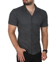 DeepSEA Erkek  Slim Fit Pamuklu Apaş Yaka Kısa Kol Penye  Gömlek Dokulu Jakar Kumaş Dar Kesim Spor Gömlek 2501216 (Antrasit)