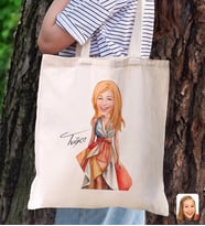 BK Gift Kişiye Özel Kadın Karikatürlü Kanvas Bez Plaj Çantası Baskılı Omuz Çantası-17, Alışveriş Çantası, Arkadaşa Hediye