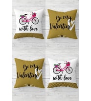 Be My Valentine Sevgili Bisiklet Gizli Fermuarlı Kırlent Kılıfı Koltuk Yastık Kılıfı Takım(4adet) (Haki-Beyaz)