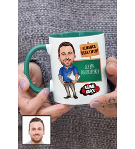 Erkek Almanca Öğretmenine Hediye Karikatürlü Yeşil Kupa Bardak