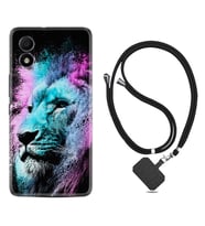 TCL 303 Kılıf Silikon Boyun Askılı İpli Desenli Silikon Pink Blue Leon 1603