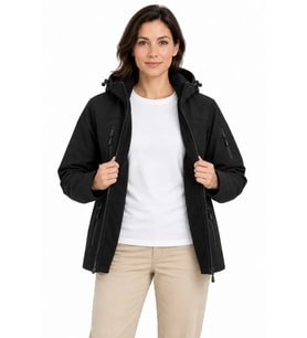 Su Geçirmez Softshell İçi Polar Astarlı Çıkarılabilir Kapüşonlu 4 Cepli Mont Ceket - Siyah