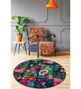Çok Renkli Kaymaz Yuvarlak Patchwork Mutfak Halısı AR1362
