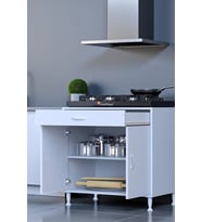 Eliusta Nehir 75 cm Mutfak Dolabı Çok Amaçlı Ankastre Set Ocak Dolabı 75x88x48 cm Raflı 2 Bölmeli Dolap (Beyaz)