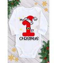 Beyaz First Christmas Desenli Uzun Kol Çıtçıtlı Body