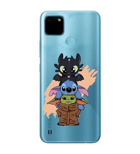 Realme C21Y/C25Y Uyumlu Sevimli Baby Yoda ve Stitch Desenli Şeffaf Telefon Kılıfı