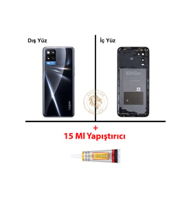 Oppo A54 Siyah Uyumlu Orta Kasa + B7000 Yapıştırıcı Full Kasa Kapak Gövde Housing