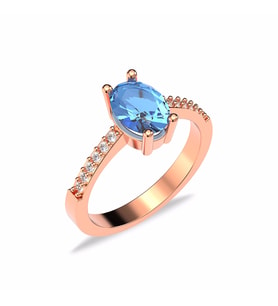 Oval Aqua Taşlı Rose Gümüş Yüzük