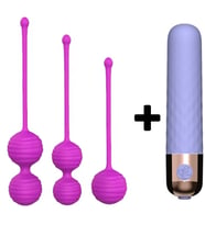 Carmine 10 Modlu Mini Vibratör ve 3 Farklı Ağırlıkta Vajinal Anal Kegel Toplar (Mor)