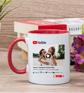 Kişiye Özel Youtube Tasarım Fotoğraflı Kırmızı Kupa Bardak