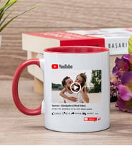 Kişiye Özel Youtube Tasarım Fotoğraflı Kırmızı Kupa Bardak