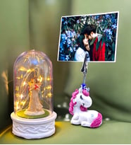 Fotoğraflı Hediye Seti  Led Işıklı Fanus & Unicorn Temalı Fotoğraf Tutucu  Kişiye Özel Hediye Seti (Model 2)