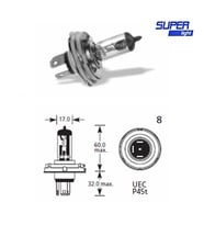Super Light H4 Halojen Far Ampülü 12 Volt 55 Watt